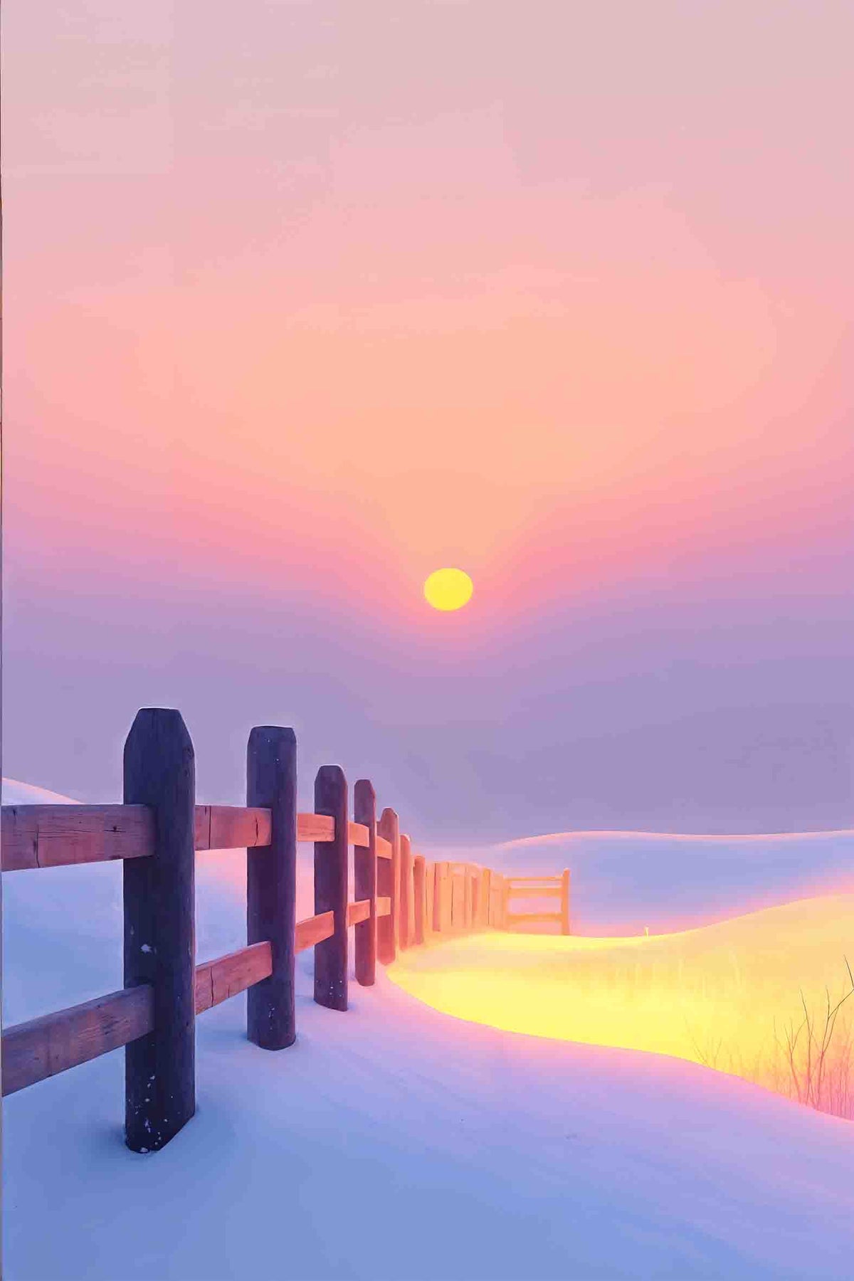 Winter Sunset Snow Landscape 40x60cm Metal Print Ready to Hang
