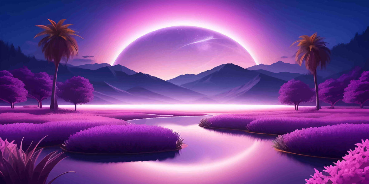 Purple Moon Tropical Night Wall Art Canvas Office Home Room Framed 120x60 cm