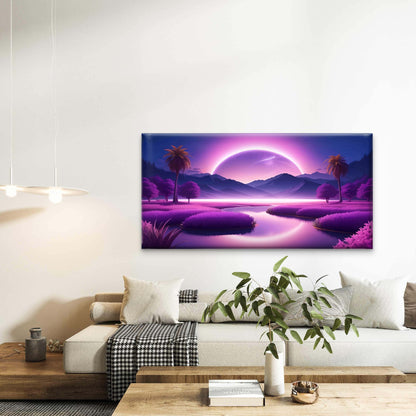 Purple Moon Tropical Night Wall Art Canvas Office Home Room Framed 120x60 cm