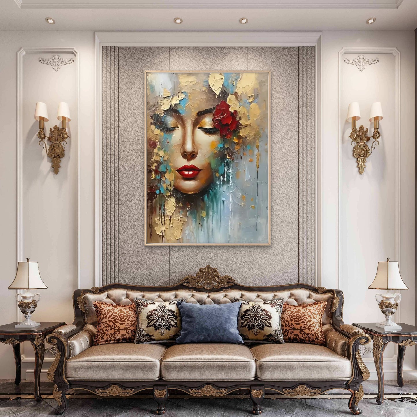 Modern Abstract Female Gold Red Floral Crown Woman Fashion Home Decor Premium Quality Poster Print Choose Your Sizes