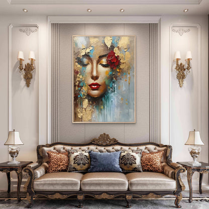 Modern Abstract Female Gold Red Floral Crown Woman Fashion Home Decor Premium Quality Poster Print Choose Your Sizes