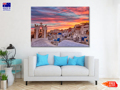 Santorini In Greece with Sunset Print 100% Australian Made