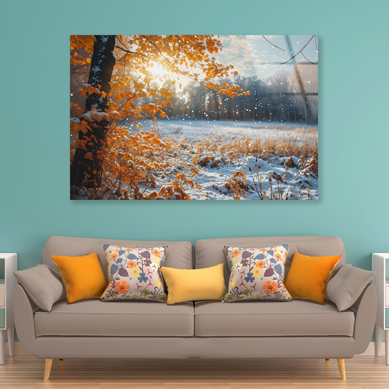 Winter with Autumn Leaves Acrylic Glass Print Tempered Glass Wall Art 100% Made in Australia Ready to Hang