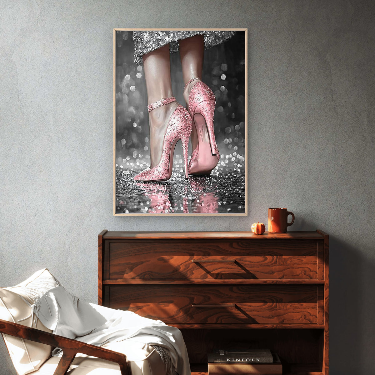 Woman Holding Disco Ball in Pink Heels Fashion Home Decor Premium Quality Poster Print Choose Your Sizes