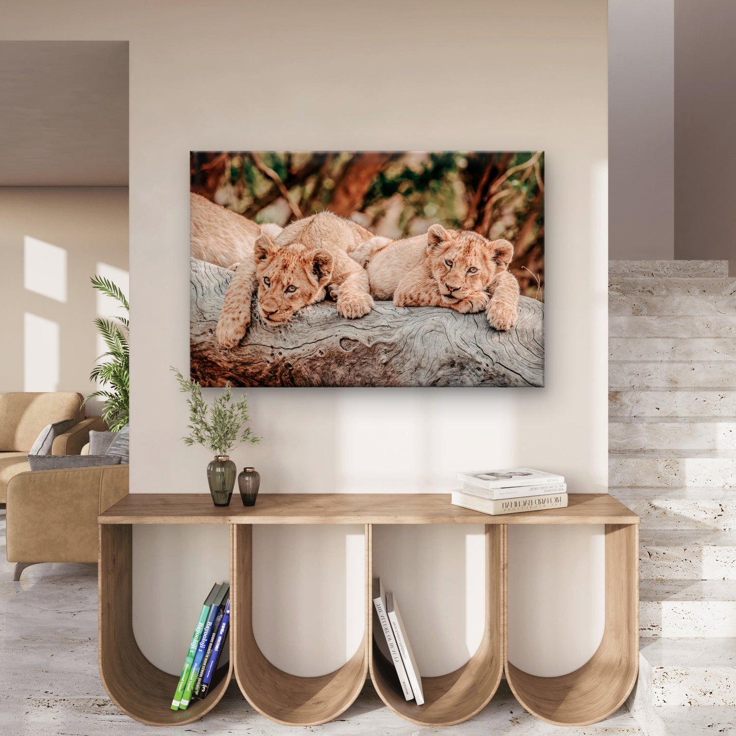 African Safari Lion Cub Neutral Toned Wild Animals Wall Art Decor 100% Australian Made