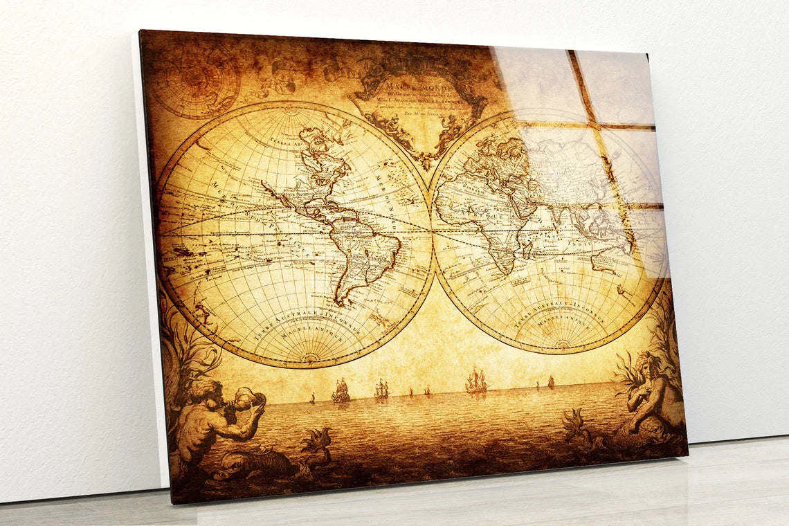 Vintage World Map UV Direct Aluminum Print Australian Made Quality