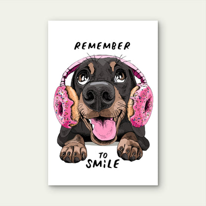 Smile Puppy Dog Pink Donut Headphones 60x90cm Metal Print Ready to Hang