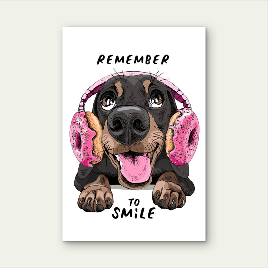 Smile Puppy Dog Pink Donut Headphones 60x90cm Metal Print Ready to Hang