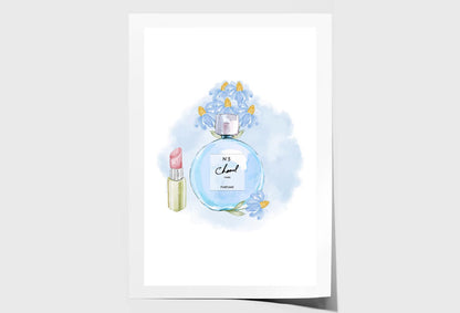 Light Blue Perfume with Lipstick Wall Art Limited Edition High Quality Print Unframed Roll Canvas None
