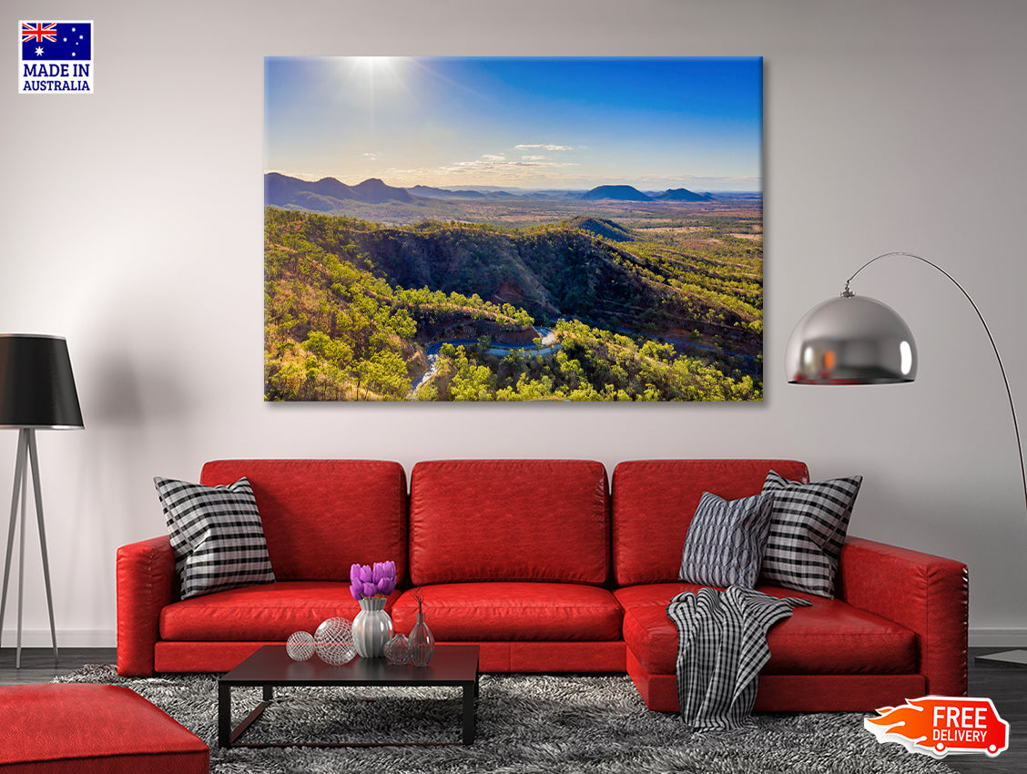 A River Flowing Through a Valley with Mountains Print 100% Australian Made