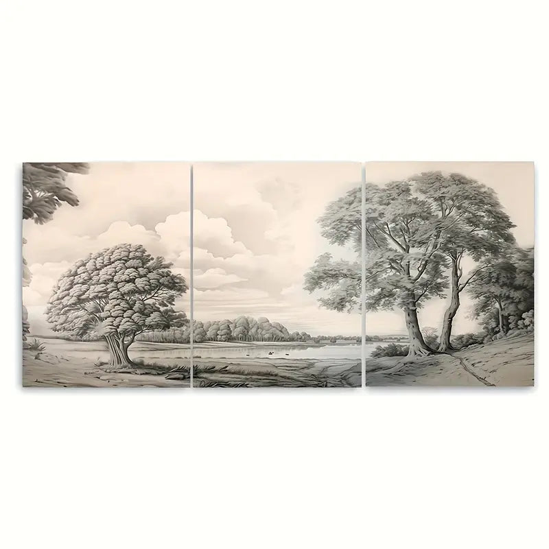 3pcs Rustic Black & White Trees Forest Metal Print Ready to Hang Art