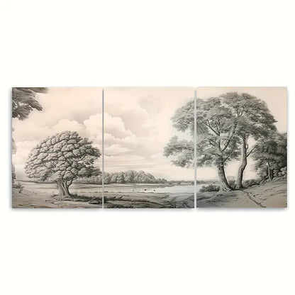 3pcs Rustic Black & White Trees Forest Metal Print Ready to Hang Art