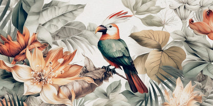 Tropical Bird Parrot Floral Wall Art Canvas Office Home Room Framed 120x60cm
