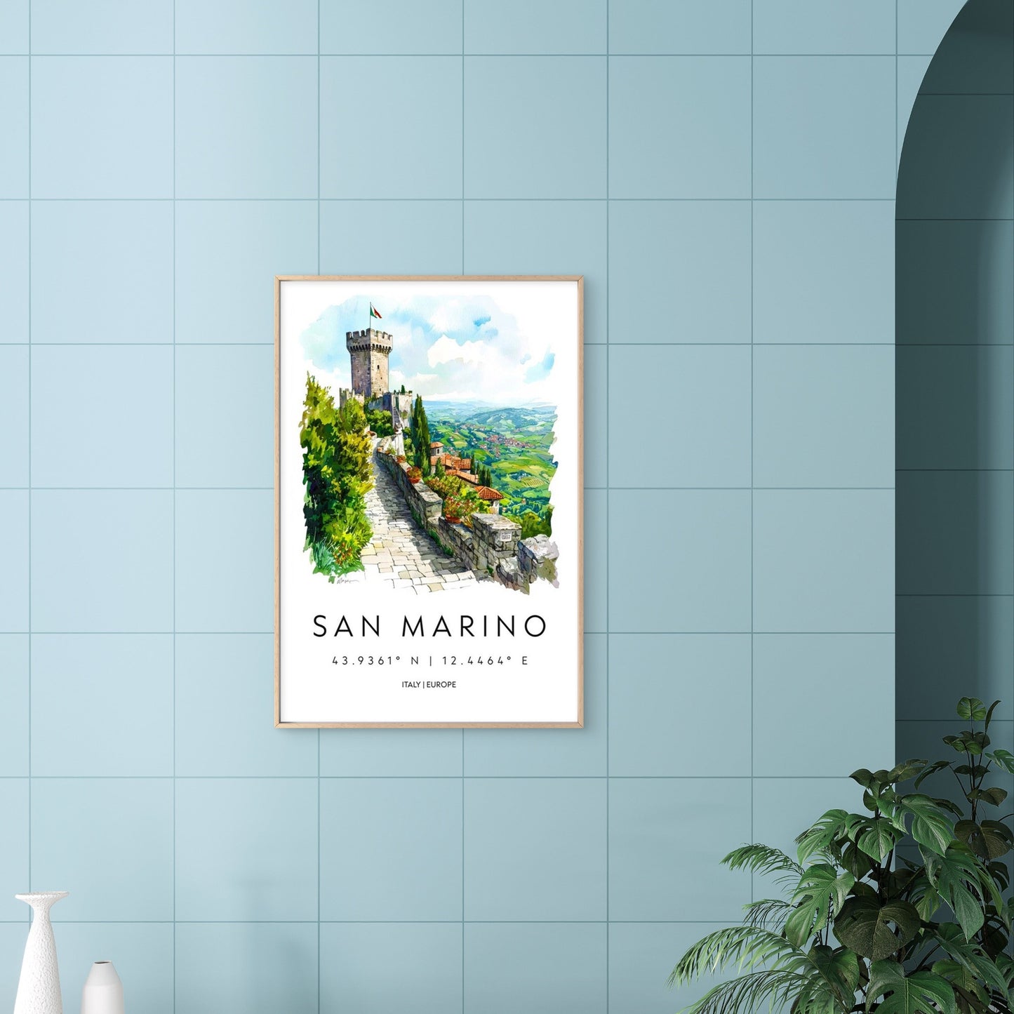 San Marino Castle Tower Overlooking Valley View Travel Poster Print Wall Art