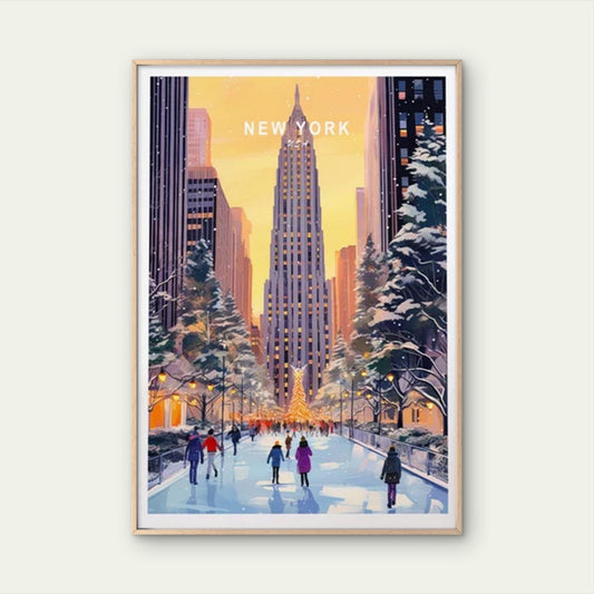 New York Empire State Building in Winter Travel Poster Print Wall Art