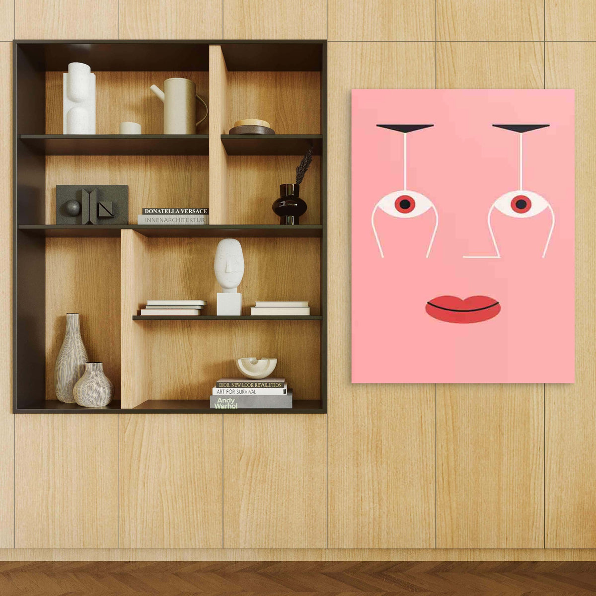 Pink Background & Eyes, Lips & Red Nose 60x90cm Metal Print Ready to Hang