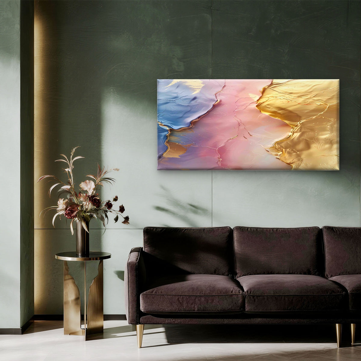 Pastel Metallic Fluid Terrain Wall Art Canvas Office Home Room Framed 120x60cm