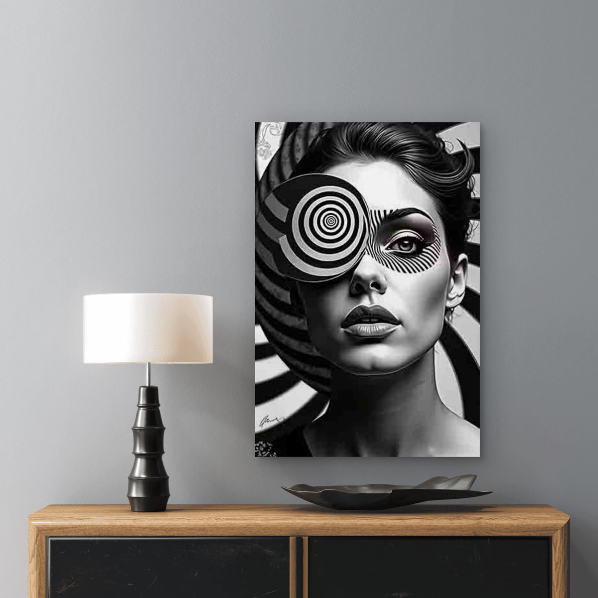 Black and White Abstract Style Portrait 40x60cm Metal Print Ready to Hang