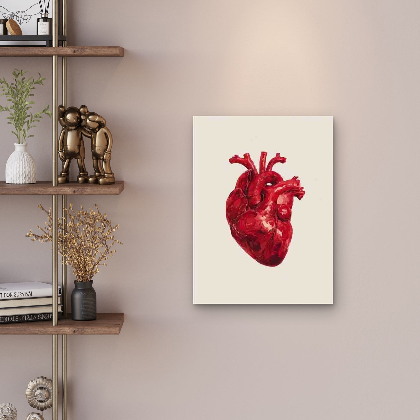Red Heart in Beige Background 60x90cm Metal Print Ready to Hang