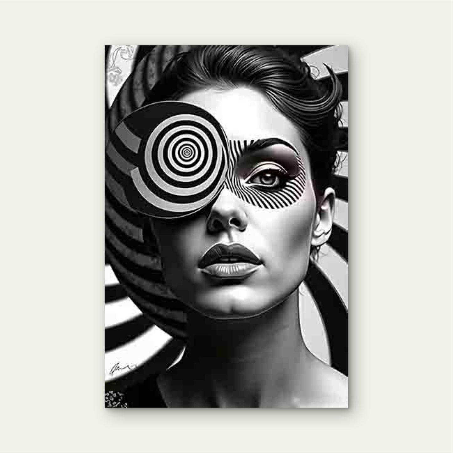 Black and White Abstract Style Portrait 60x90cm Metal Print Ready to Hang - Bella Home Decor