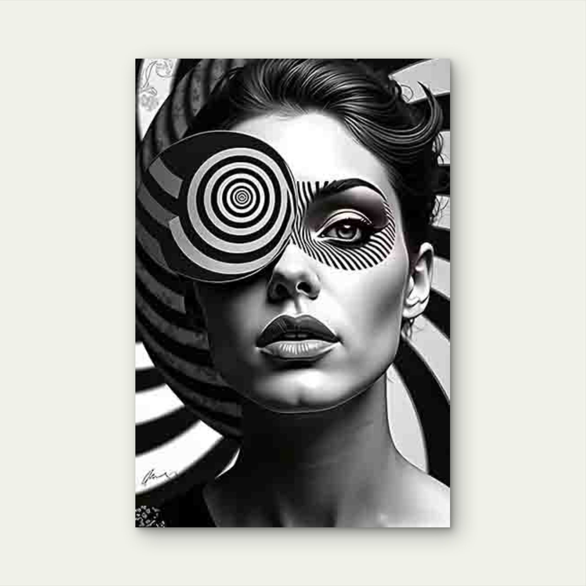 Black and White Abstract Style Portrait 60x90cm Metal Print Ready to Hang - Bella Home Decor