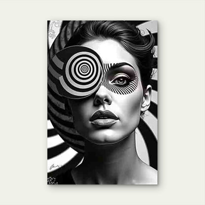 Black and White Abstract Style Portrait 60x90cm Metal Print Ready to Hang - Bella Home Decor