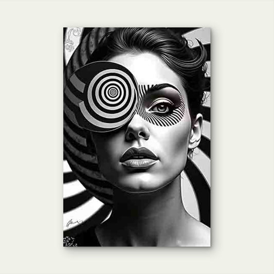 Black and White Abstract Style Portrait 60x90cm Metal Print Ready to Hang - Bella Home Decor