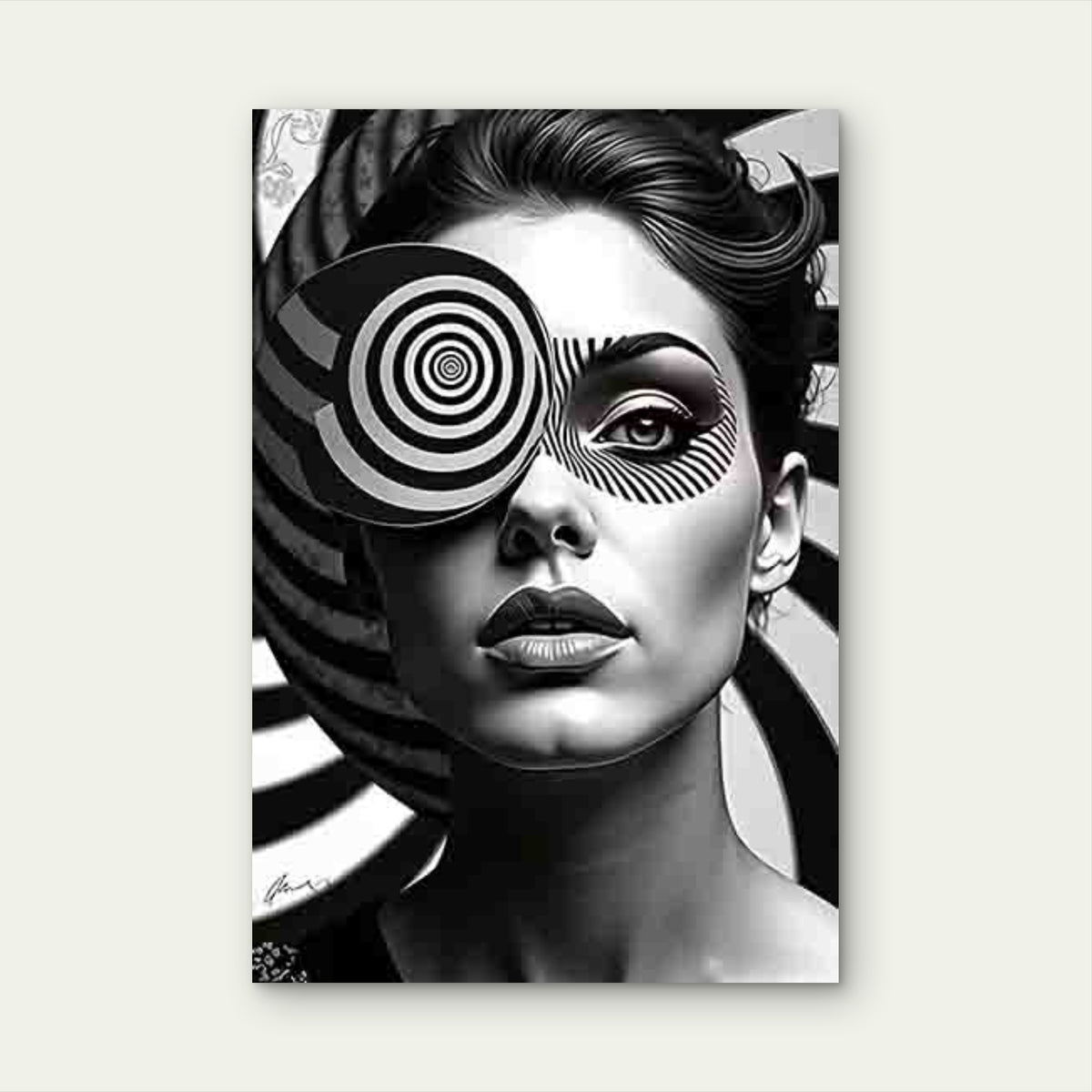 Black and White Abstract Style Portrait 40x60cm Metal Print Ready to Hang