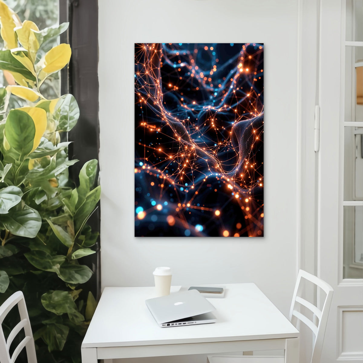 Glowing Neural Network Connections 60x90cm Metal Print Ready to Hang