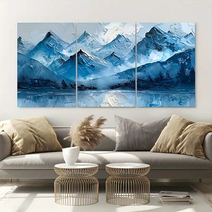 3pcs Watercolor Blue Mountain Painting  Metal Print Ready to Hang Art