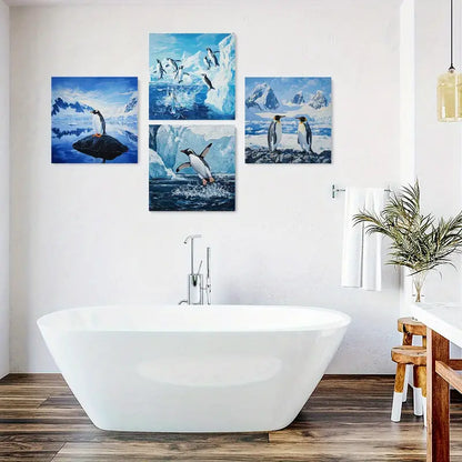 4pcs Snowy Mountains With Penguin  Wall Art Canvas Framed