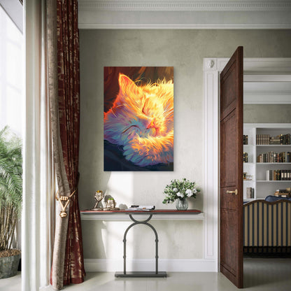 Surreal Painting of Cat Sleeping in Sunlight 40x60cm Metal Print Ready to Hang