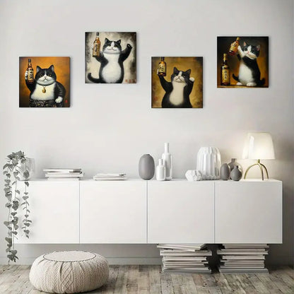 4pcs Adorable Cute Cat Canvas Wall Art Canvas Framed