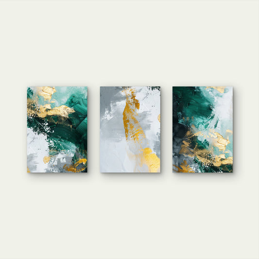 3pcs Modern Emerald Gold Abstract Wall Art Set Canvas Framed 50x70cm - High Quality Print 100% Australian Made Wall Canvas Ready to Hang