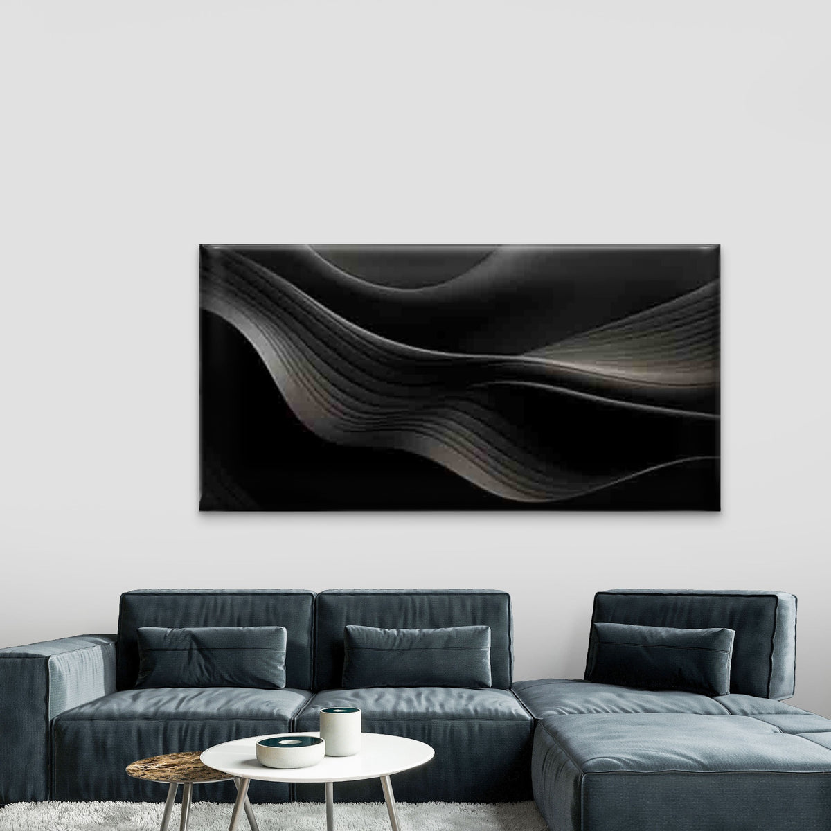 Black Wave Line Patterns Wall Art Canvas Office Home Room Framed 120x60cm