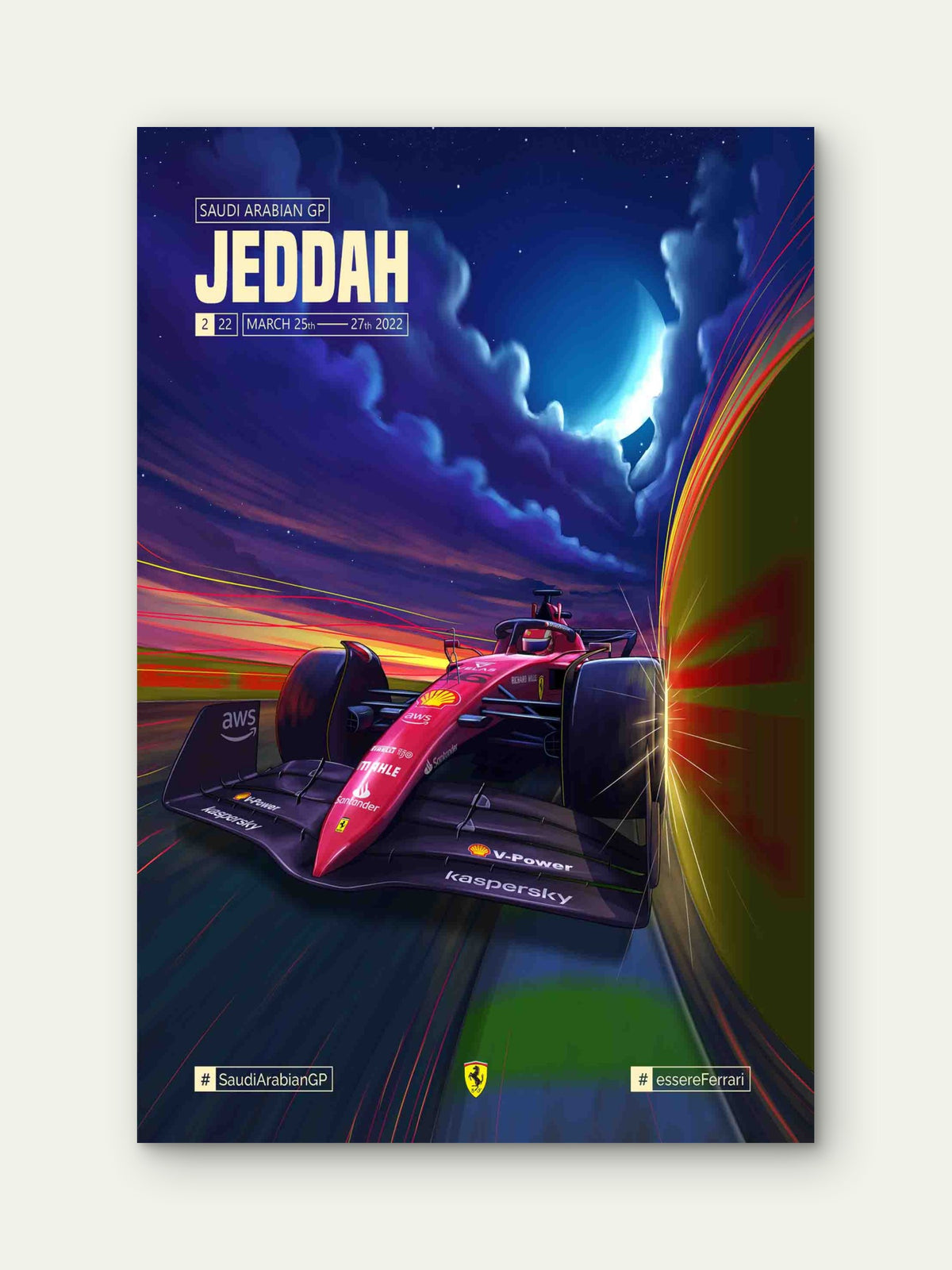 Formula Red Formula Racing Car Night 60x90cm Metal Print Ready to Hang