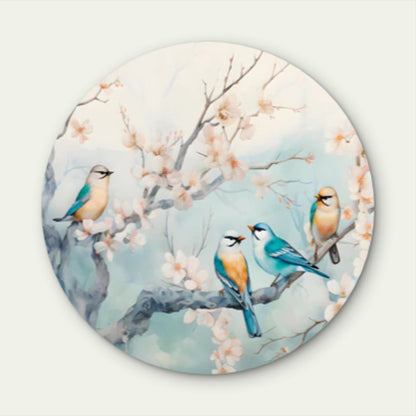 Pastel Clored Birds Perched on Branches Acrylic Glass Rounded Print Tempered Glass Wall Art 100% Made in Australia Ready to Hang
