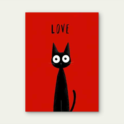 Black Cat Red Love Text Metal Print Ready to Hang