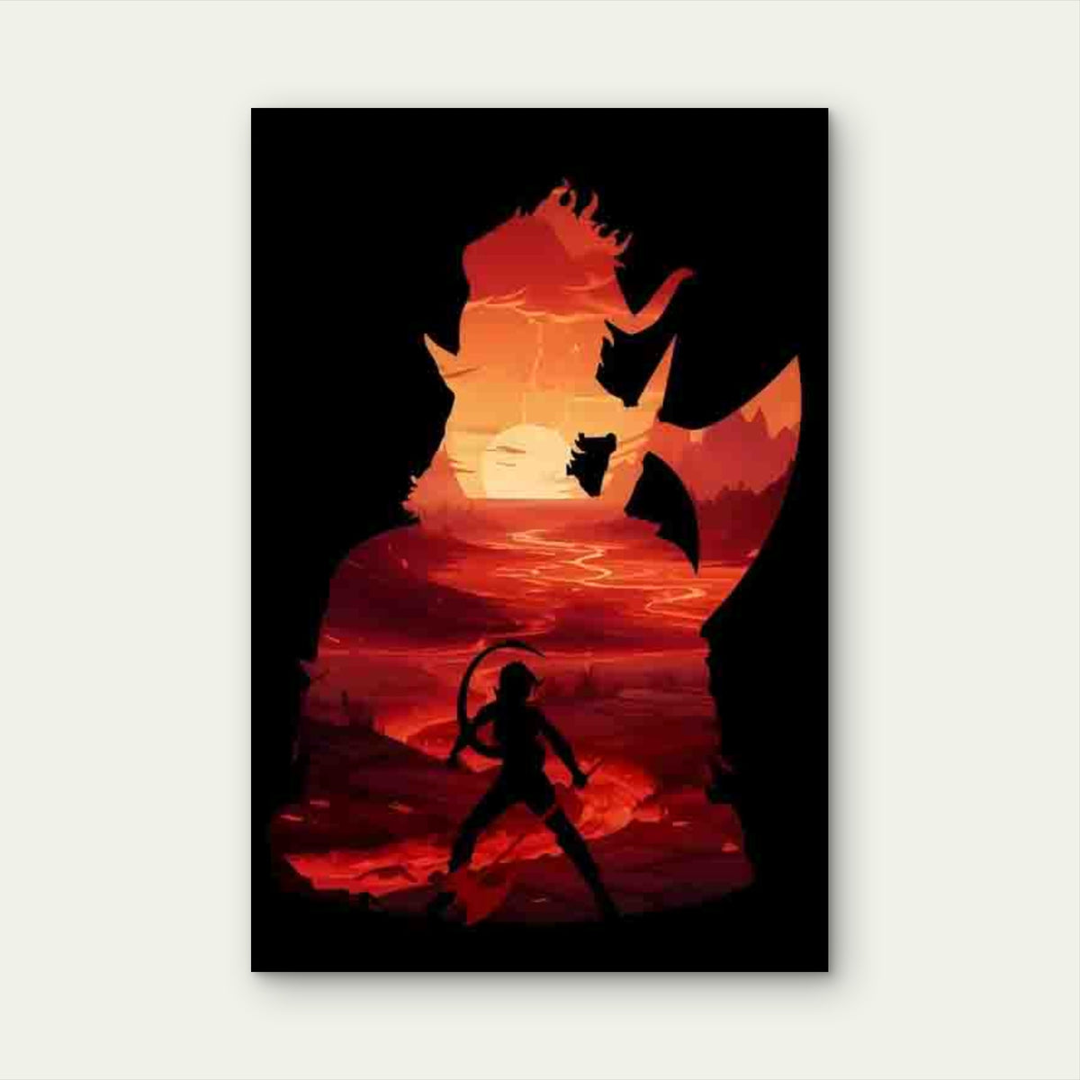 Warrior Battling a Monster 60x90cm Metal Print Ready to Hang