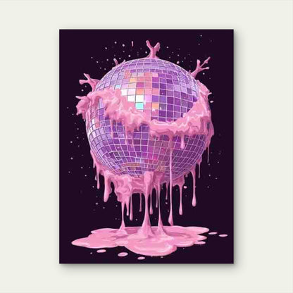 Retro 80s Pink Disco Ball Melting 60x90cm Metal Print Ready to Hang