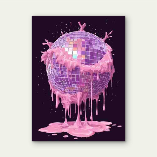 Retro 80s Pink Disco Ball Melting 60x90cm Metal Print Ready to Hang