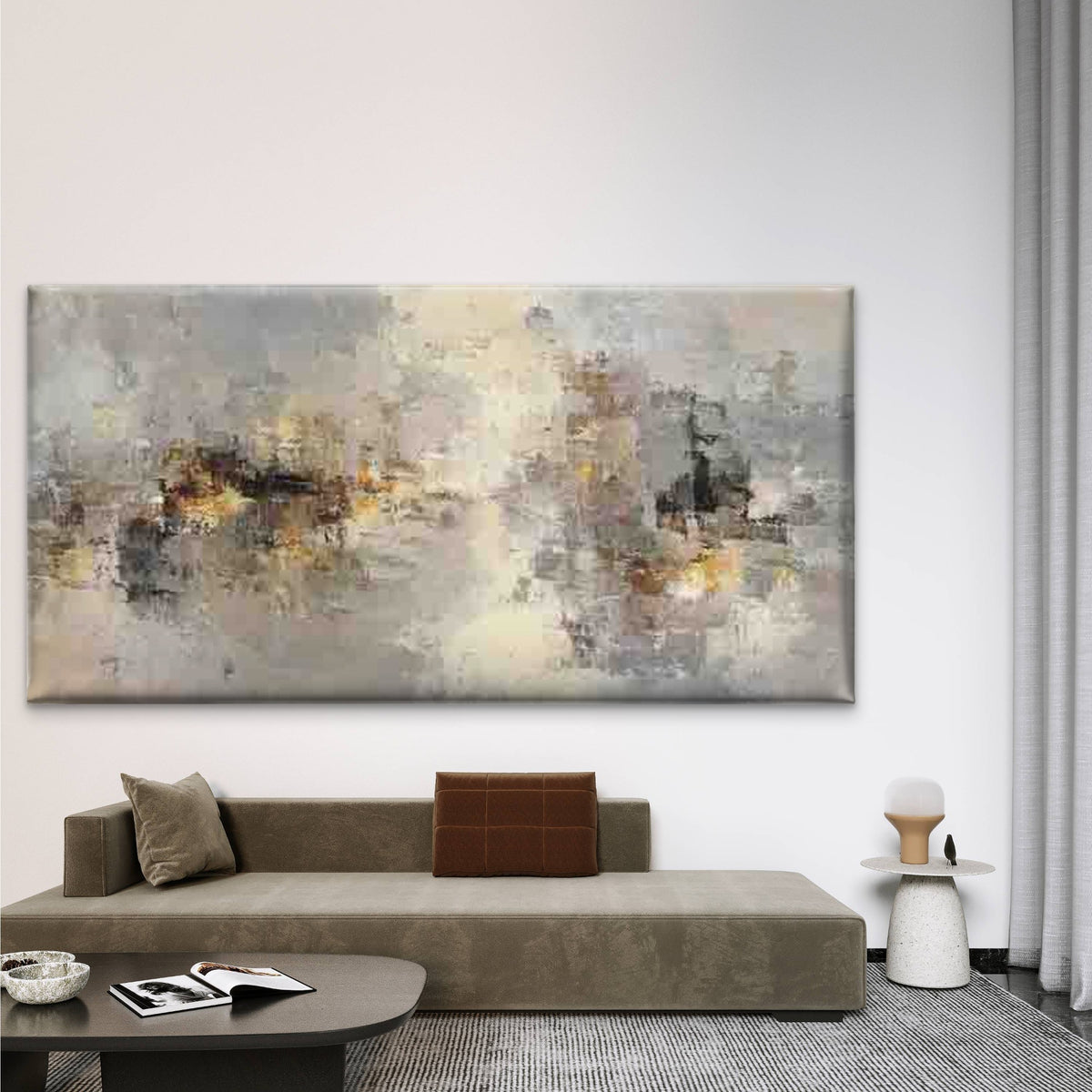 Soft Neutral Abstract Wall Art Canvas Office Home Room Framed 120x60cm