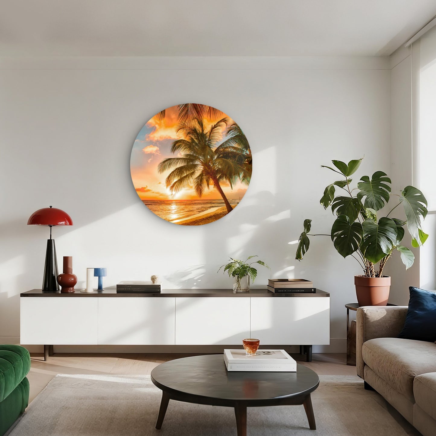 Golden Sunset Palm Beach Acrylic Glass Rounded Print Tempered Glass Wall Art 100% Made in Australia Ready to Hang