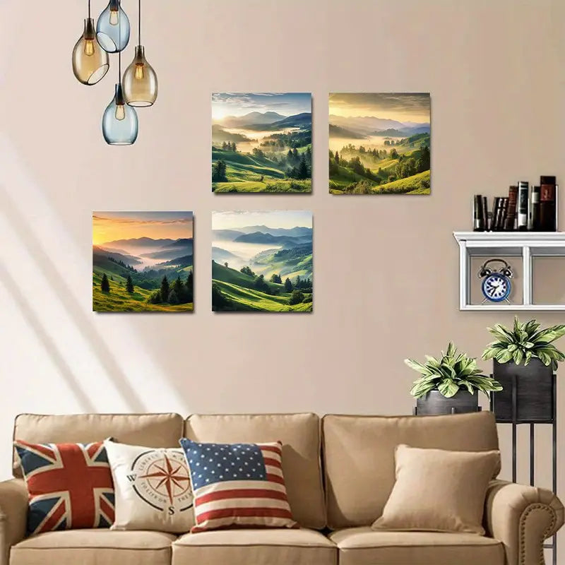 4pcs Spring hillside forest SUB  Wall Art Canvas Framed