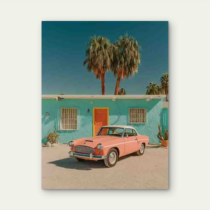 Pink Vintage Automobile Picture 60x90cm Metal Print Ready to Hang