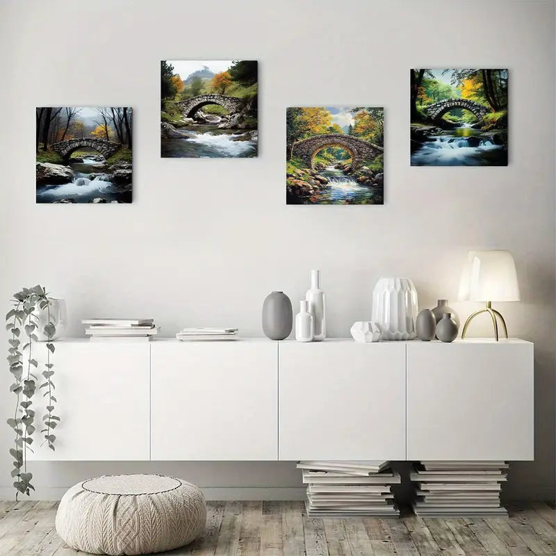 4pcs Majesty of a Rocky Stream Wall Art Canvas Framed