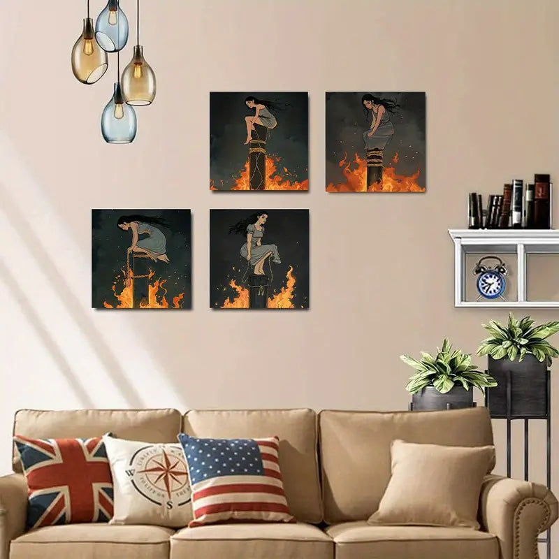 4pcs Her Arms Tie Room Decor Wall Art Canvas Framed