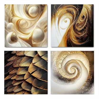 4pcs Abstract Golden Black And Golden Wall Art Canvas Framed