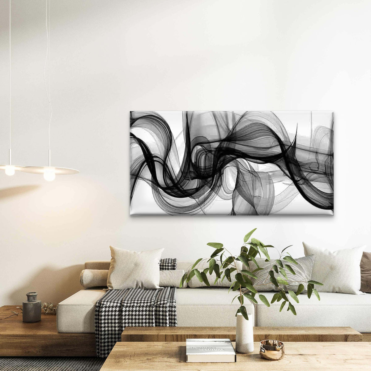 Abstract Black Smoke Wall Art Canvas Office Home Room Framed 120x60cm