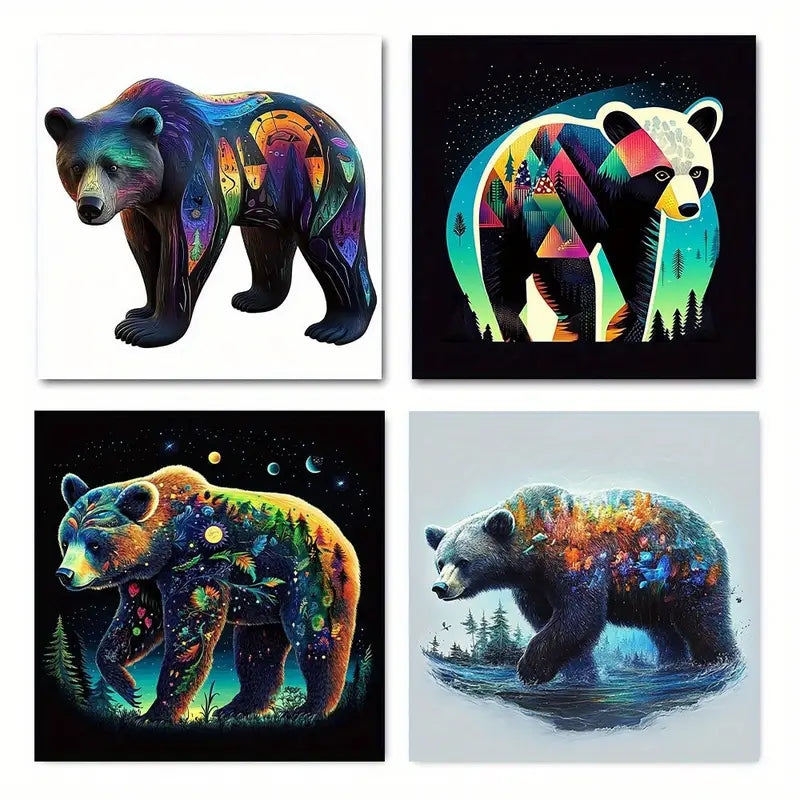 4pcs Spirit Bear Wildlife Animal Wall Art Canvas Framed